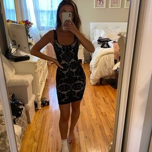 Black lace overlay bodycon dress